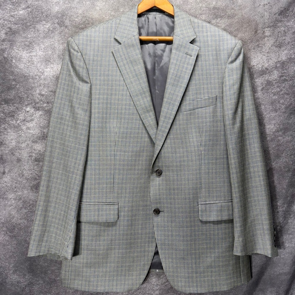 Ralph Lauren Silk Wool Plaid Houndstooth Blazer Mens Size 44R Old Money Academia